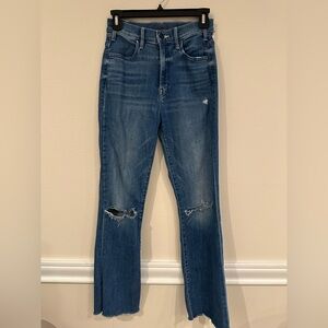 MOTHER Straight-Leg Distressed Jeans - Medium Blue size 26